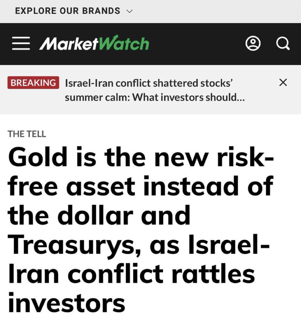 Gold is shown as the new risk-free asset, indicating a shift from the dollar in financial security perceptions.
