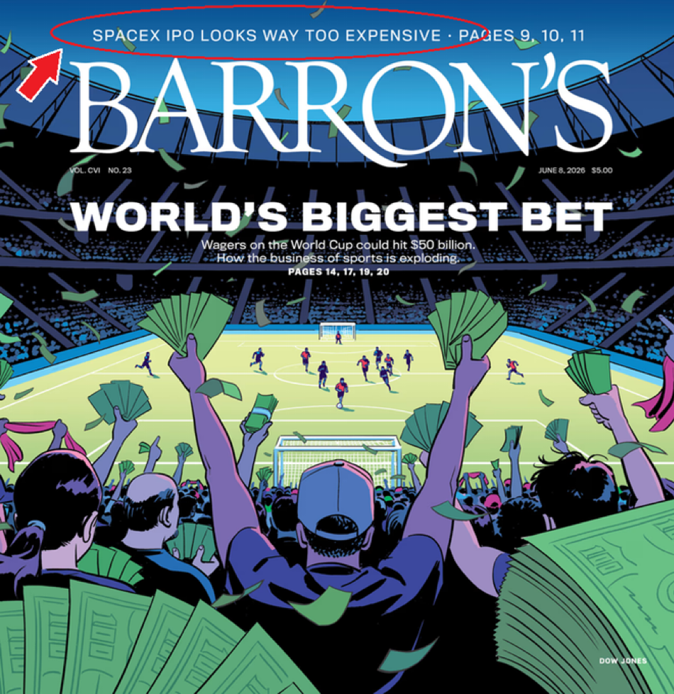 Illustration of a packed stadium with fans holding betting slips, watching a soccer match. The headline reads, "World’s Biggest Bet" with articles on sports and finance.